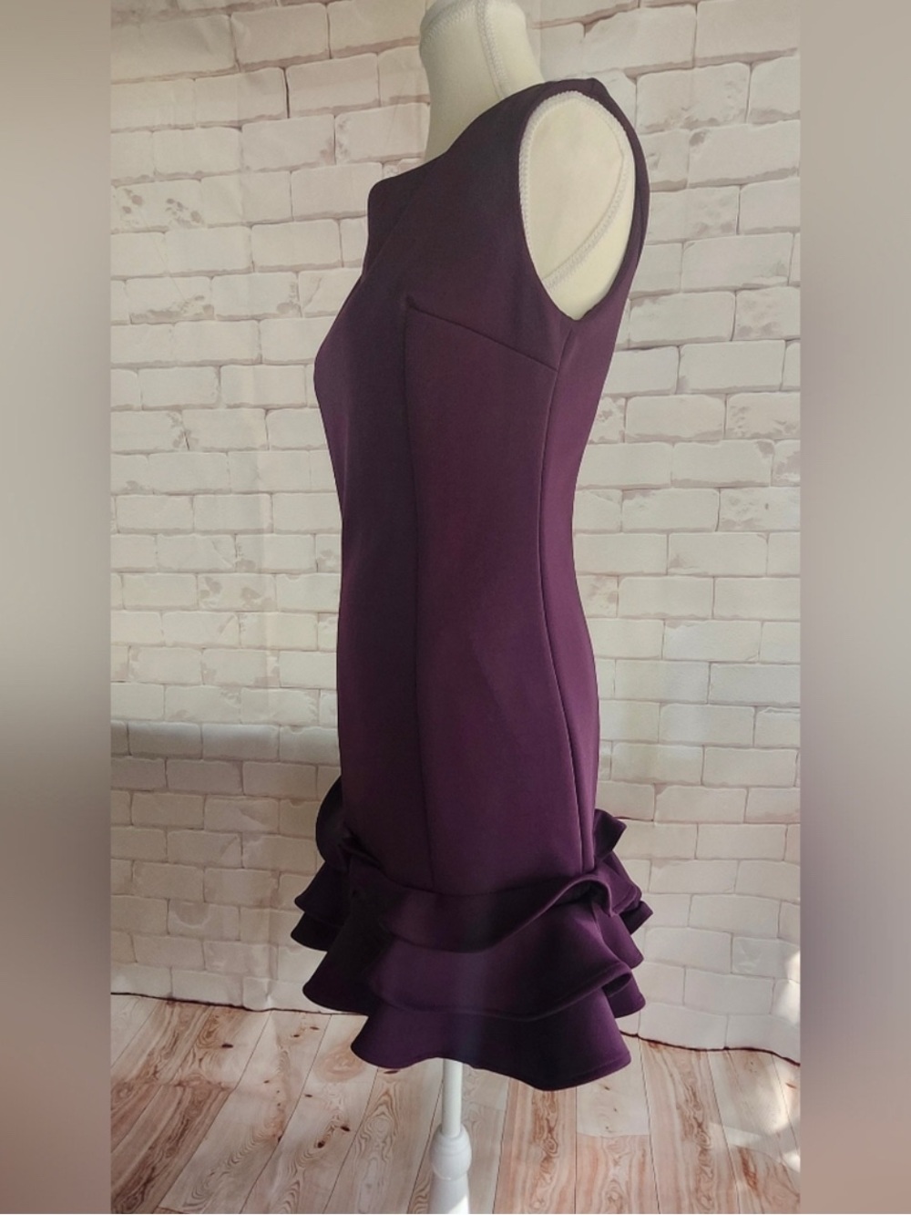 Donna Ricco Plum Ruffle-Hem Sheath Dress - Picture 2 of 5